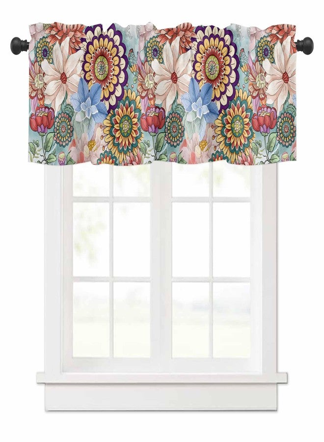 LooPoP Valance for Windows Bohemian Floral Curtains Valances Boho Flowers Colorful Plant Short Curtains Rod Pocket Window Treatment for Kitchen Living Room Bedroom Bathroom Cafe Decor 1 Panel 54x18 Inch - Image 1